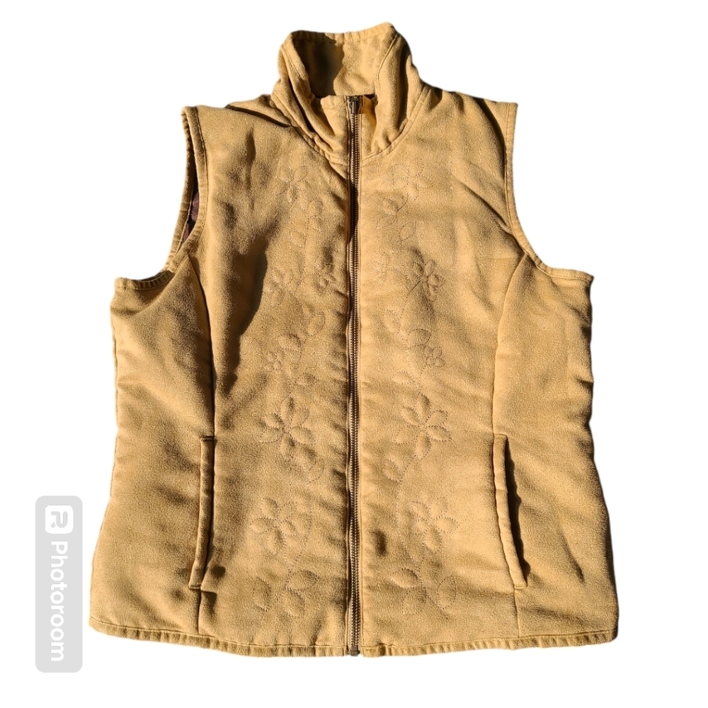 Vtg Suede Embroidered Floral Pattern Tan Columbia Zip‎ Vest size M